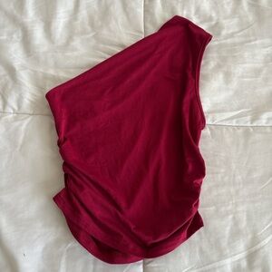 SHEIN One-Shoulder Ruched Tank Top - Burgundy